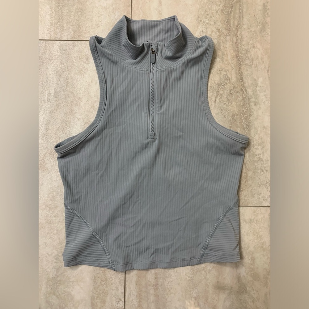 Lululemon cropped ribbed quarter zip run top (in grey)